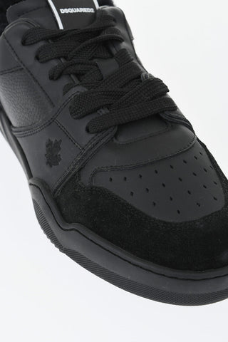 Leather and Suede Solid-Color Low-Top Sneakers SPIKER