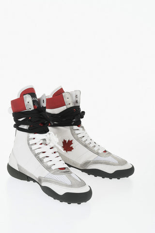 Leather-and-Fabric High-Top Sneakers BOXER with Contrasting Details