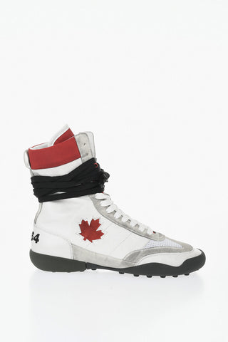 Leather-and-Fabric High-Top Sneakers BOXER with Contrasting Details