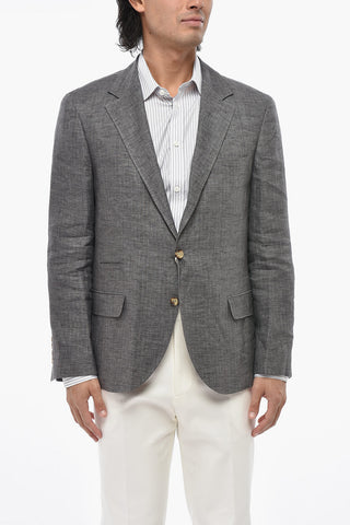 Blazer in Lino Semifoderata con Rever Classico e Tasche ad Aletta