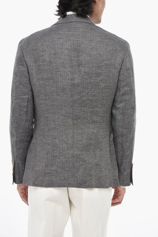Blazer in Lino Semifoderata con Rever Classico e Tasche ad Aletta