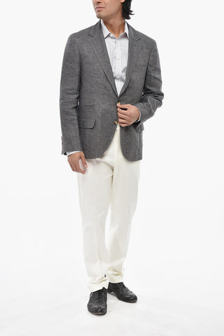 Blazer in Lino Semifoderata con Rever Classico e Tasche ad Aletta