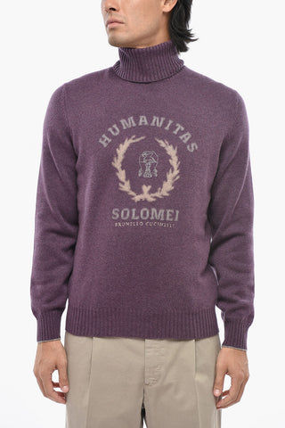 Maglia in Cashmere a Collo Alto con Dettaglio a Contrasto