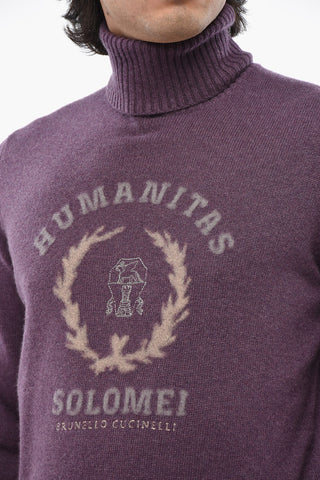 Maglia in Cashmere a Collo Alto con Dettaglio a Contrasto