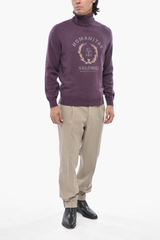 Maglia in Cashmere a Collo Alto con Dettaglio a Contrasto