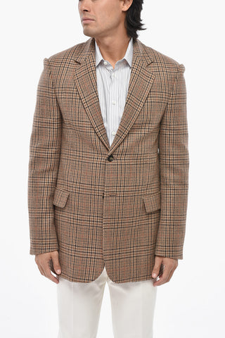 Two-Button Checked Districk Blazer with Flap Pockets