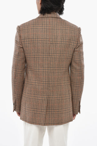 Two-Button Checked Districk Blazer with Flap Pockets