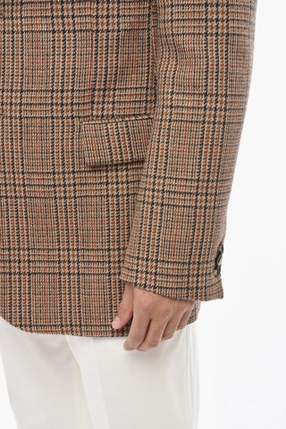 Two-Button Checked Districk Blazer with Flap Pockets