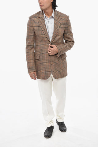 Two-Button Checked Districk Blazer with Flap Pockets