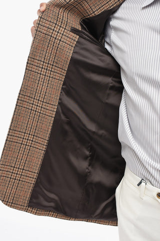 Two-Button Checked Districk Blazer with Flap Pockets