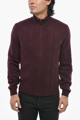 CC COLLECTION Maglia in Misto Lana a Trecce con Chiusura Zip