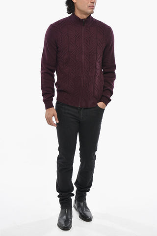 CC COLLECTION Maglia in Misto Lana a Trecce con Chiusura Zip