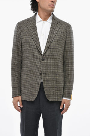 Virgin Wool Jacket with Houndstooth Pattern and Classic Lapel