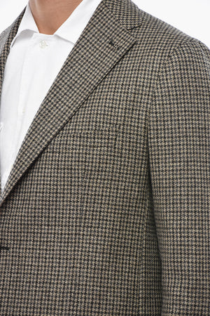 Virgin Wool Jacket with Houndstooth Pattern and Classic Lapel