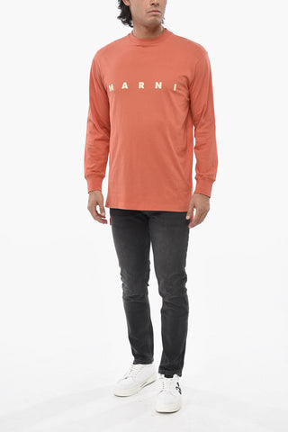 T-Shirt Girocollo a Maniche Lunghe con Fondo Asimmetrico