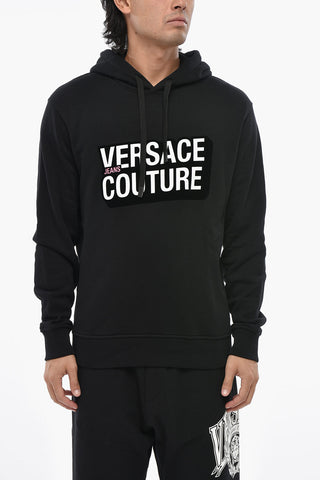 JEANS COUTURE Felpa Hoodie in Cotone Garzato con Dettaglio Floccato