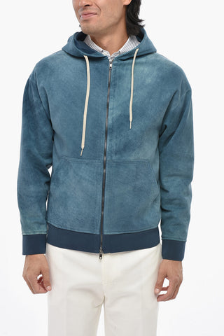 Solid-Color Suede Jacket with Hood