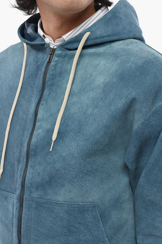 Solid-Color Suede Jacket with Hood