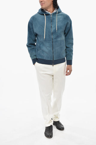 Solid-Color Suede Jacket with Hood