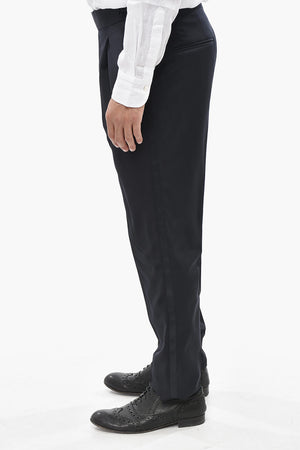 ADANI Pantaloni P-HERMITAGE in Lana Vergine a 1 Pince con Banda Laterale in Satin