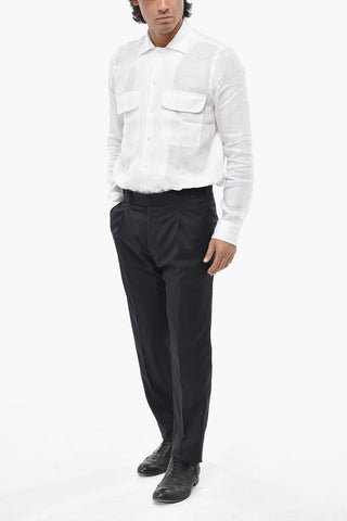 ADANI Pantaloni P-HERMITAGE in Lana Vergine a 1 Pince con Banda Laterale in Satin