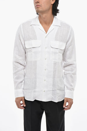 Solid Linen Shirt With French Collar And Double Chest Pocket
