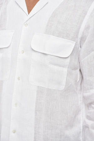 Solid Linen Shirt With French Collar And Double Chest Pocket