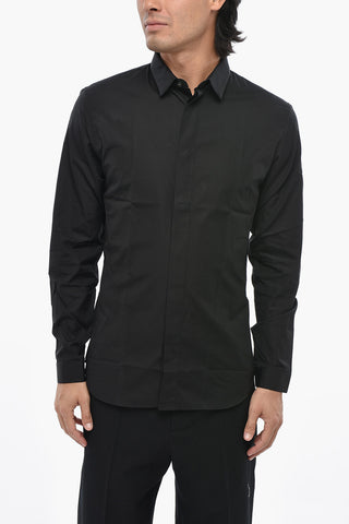 Solid Poplin Cotton Shirt with Concealed Button Placket