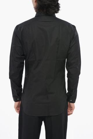 Solid Poplin Cotton Shirt with Concealed Button Placket