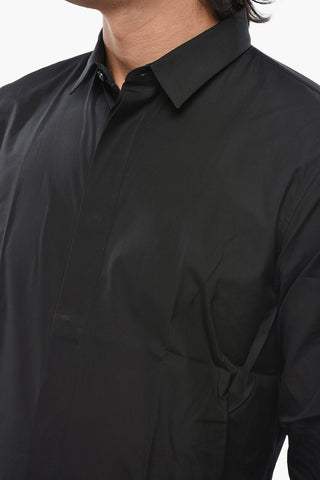 Solid Poplin Cotton Shirt with Concealed Button Placket