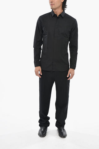 Solid Poplin Cotton Shirt with Concealed Button Placket