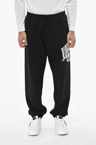 Joggers in Cotone Garzato a Tinta Unita con Logo Stampato
