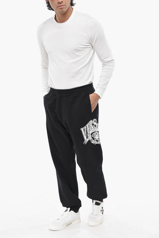 Joggers in Cotone Garzato a Tinta Unita con Logo Stampato
