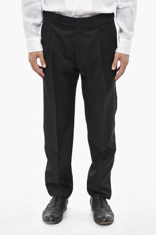 ADANI Pantaloni P-HERMITAGE in Lana Vergine a 1 Pince con Banda Laterale in Satin