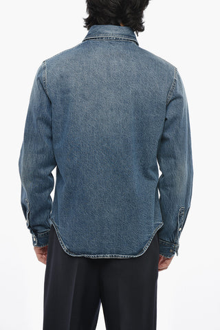 Camicia In Denim Stone Wash Con Taschino e Logo In Rilievo