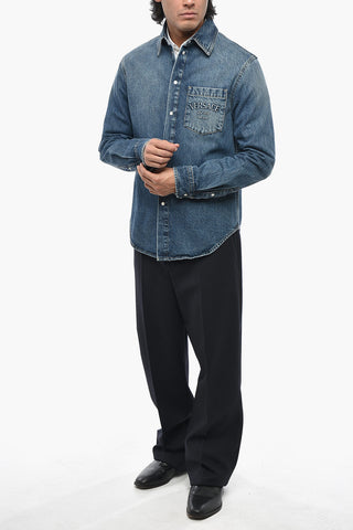 Camicia In Denim Stone Wash Con Taschino e Logo In Rilievo