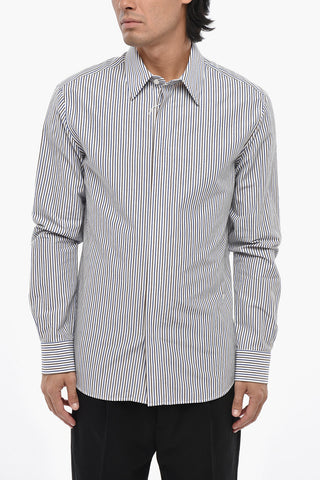 Striped Cotton And Linen Shirt With Hidden Button Placket