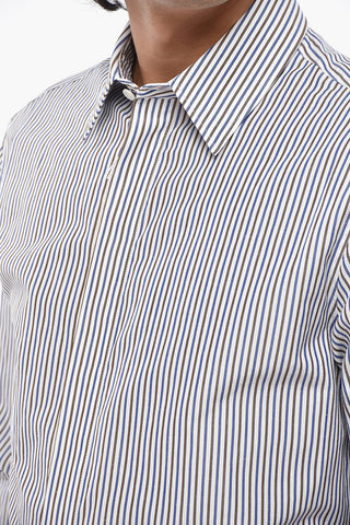Striped Cotton And Linen Shirt With Hidden Button Placket