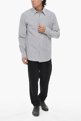 Striped Cotton And Linen Shirt With Hidden Button Placket