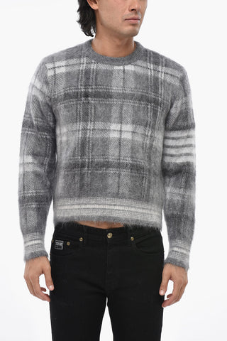 Maglia Girocollo Relaxed Fit in Misto Mohair a Fantasia Tartan