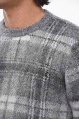 Maglia Girocollo Relaxed Fit in Misto Mohair a Fantasia Tartan