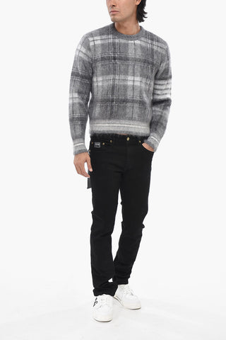 Maglia Girocollo Relaxed Fit in Misto Mohair a Fantasia Tartan