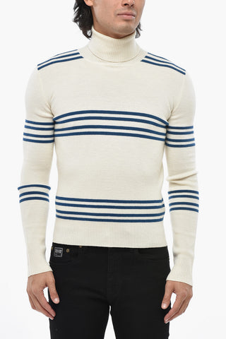 Pullover aus Schurwolle mit Rollkragen und Kontraststreifen