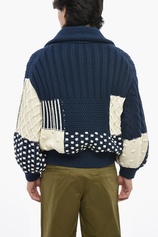 Maglia Con Zip PATCHWORK In Cotone Intrecciato