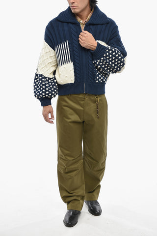 Maglia Con Zip PATCHWORK In Cotone Intrecciato