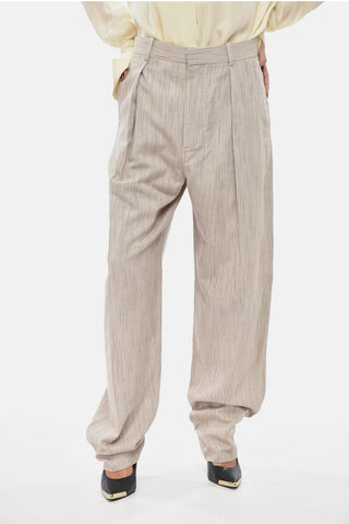 Pantaloni in Misto Seta a Vita Alta con Pince