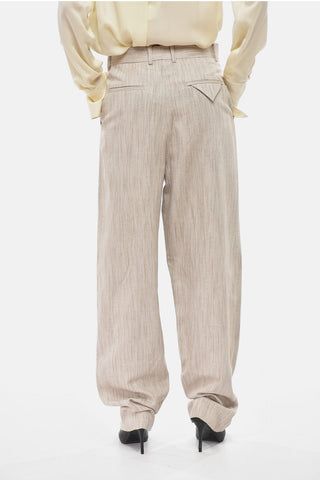 Pantaloni in Misto Seta a Vita Alta con Pince