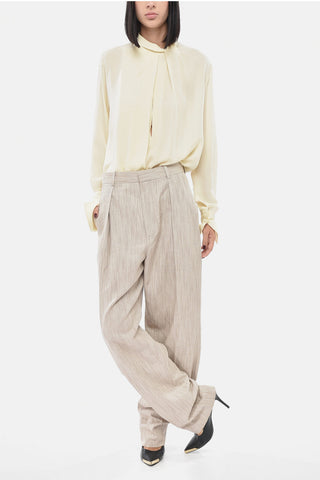 Pantaloni in Misto Seta a Vita Alta con Pince