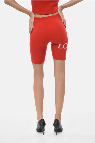 Shorts in Lana con Logo a Contrasto