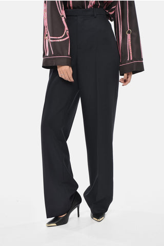Wool Trousers with Tone-on-Tone Embroidered Logo